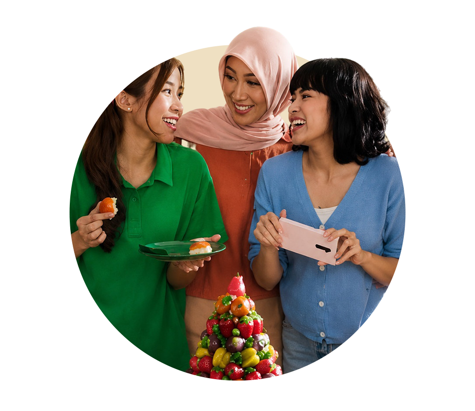 A family enjoying Rose Brand creations